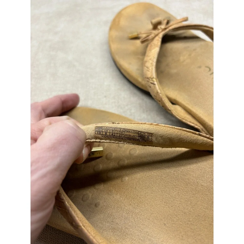 Vionic Sandals Brown 10 Bella II Cork Slides Flip Flops Contoured Footbed Bow